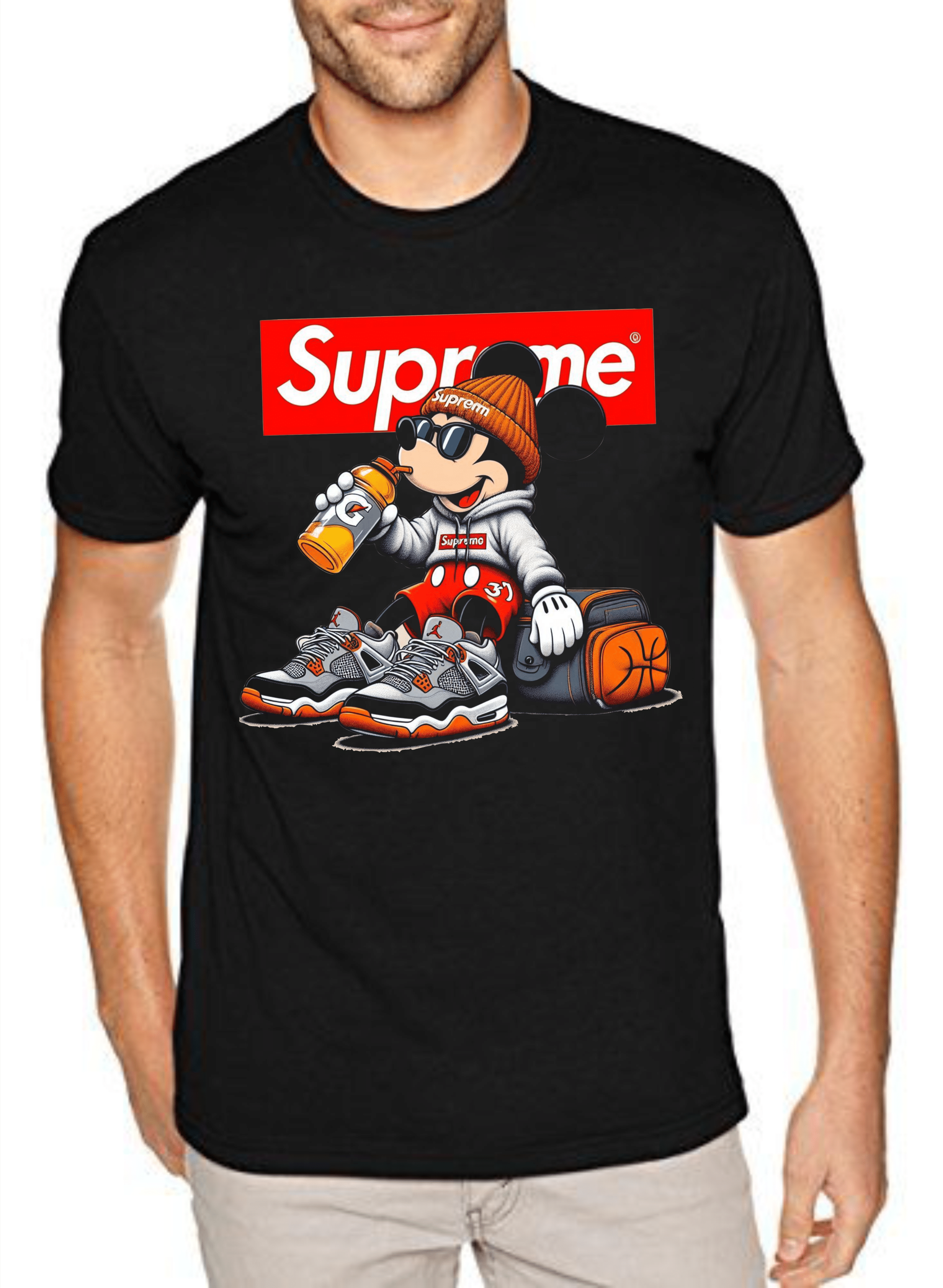 мъжка тениска Supreme, тениска с надпис Supreme, стилна тениска за мъже, черна тениска с принт, памучна тениска с DTF печат