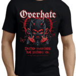 мъжка тениска Overhate, тениска с надпис Overhate, стилна тениска за мъже, черна тениска с принт, памучна тениска с DTF печат
