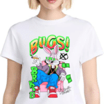 дамска тениска Bugs, тениска с анимационен принт, забавна тениска, тениска с игрив дизайн, памучна тениска с DTF печат
