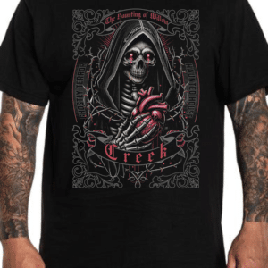 мъжка тениска Creek Skull, тениска с череп, тениска с DTF печат, рок стил тениска, мъжка тениска с череп, памучна мъжка тениска