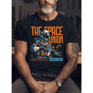 мъжка тениска The Space Union, тениска с космически принт, модерна тениска, памучна тениска с космически дизайн, тениска с DTF печат