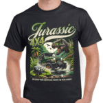 мъжка тениска Jurassic 4x4, тениска с принт Jurassic, приключенска тениска, тениска с динозавър и 4x4, памучна тениска с DTF печат