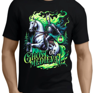 мъжка тениска Ghost of Medieval, готическа тениска, тениска с мистичен принт, памучна тениска с DTF печат, историческа тениска