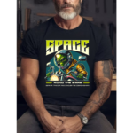 мъжка тениска Riding the Stars, тениска с космически принт, звездни мотиви, памучна тениска с DTF печат, тениска за приключенци