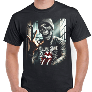 мъжка тениска Rolling Stones, тениска с логото на Rolling Stones, рок тениска, черна тениска с принт, памучна тениска с DTF печат