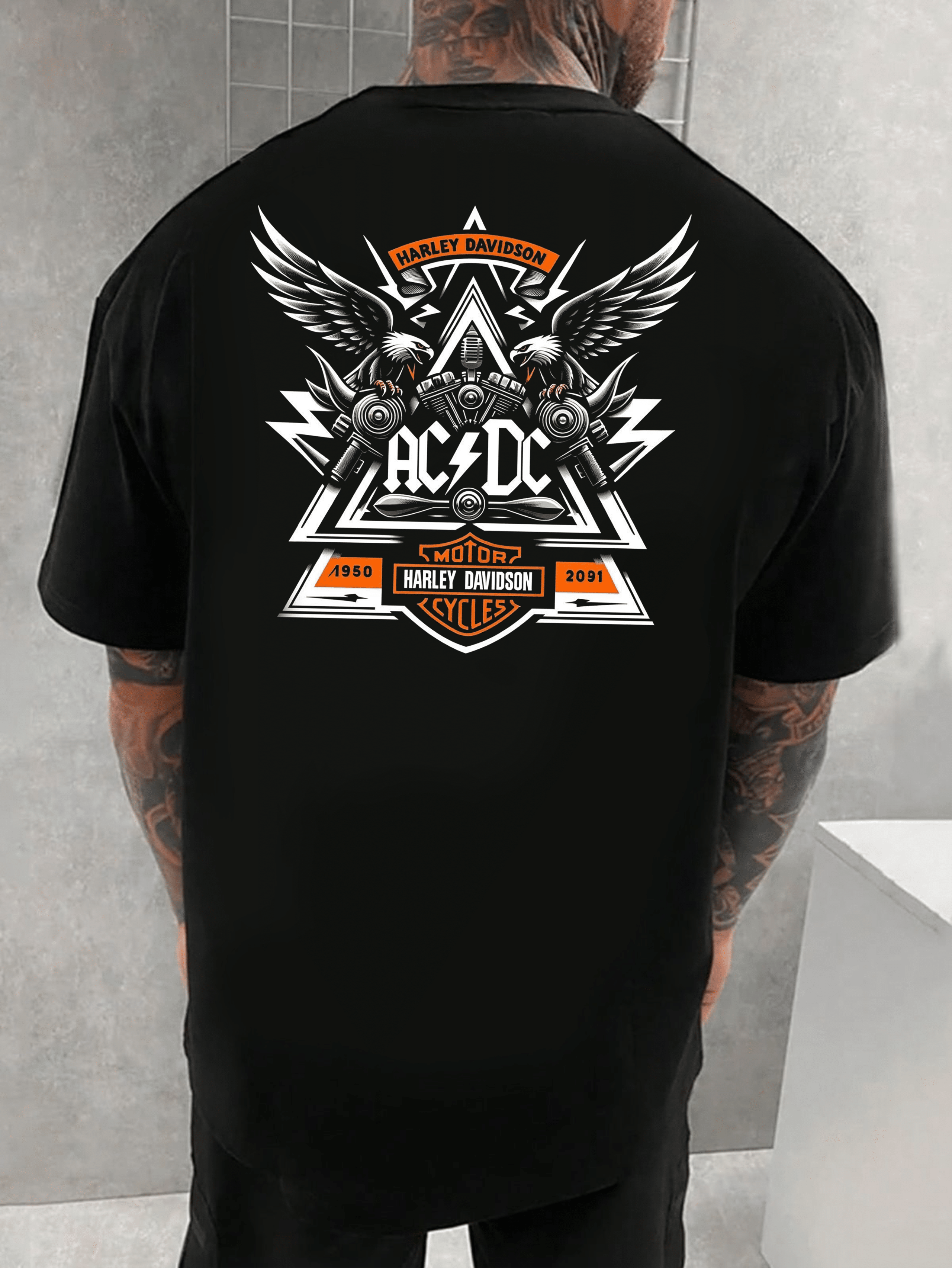 мъжка тениска Harley Davidson, тениска с логото на Harley Davidson, тениска за мотори, памучна тениска с DTF печат, тениска с мотоциклетен принт