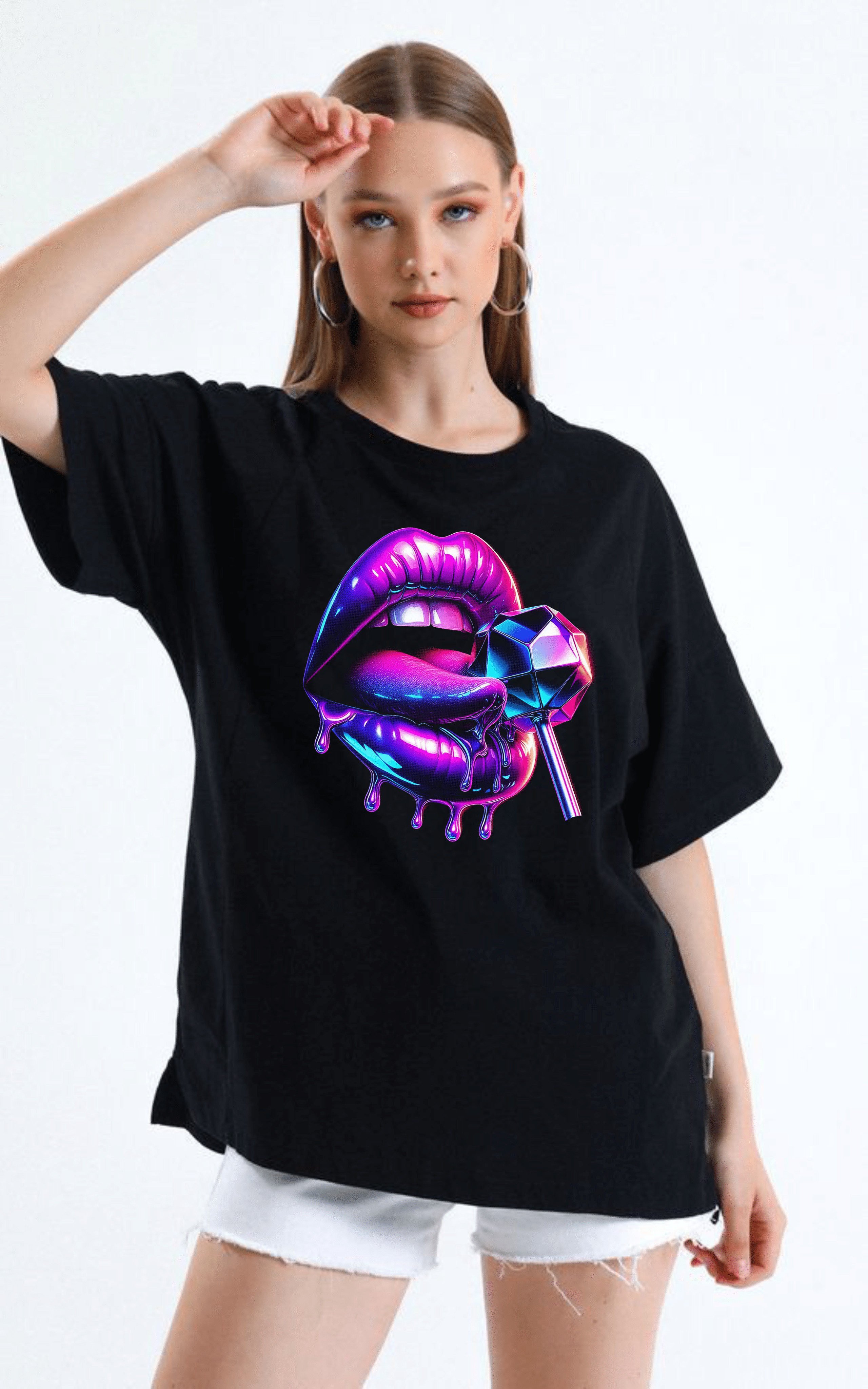 дамска тениска Diamond Lollipop, тениска с диамантена близалка, закачлив дизайн, стилна дамска тениска, памучна тениска с DTF печат