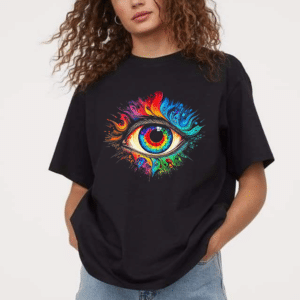 дамска тениска Colored Eye 2, тениска с цветно око, мистериозен дизайн, артистична дамска тениска, памучна тениска с DTF печат