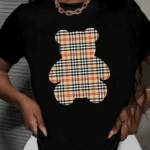дамска тениска Plaid Teddy, тениска с меченце и каре, уютен принт, дамска тениска с ретро дизайн, памучна тениска с DTF печат