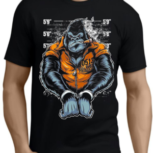 мъжка тениска Prison Monkey, маймуна в затвор принт, бунтарска тениска, нестандартен принт на маймуна, памучна тениска с DTF печат