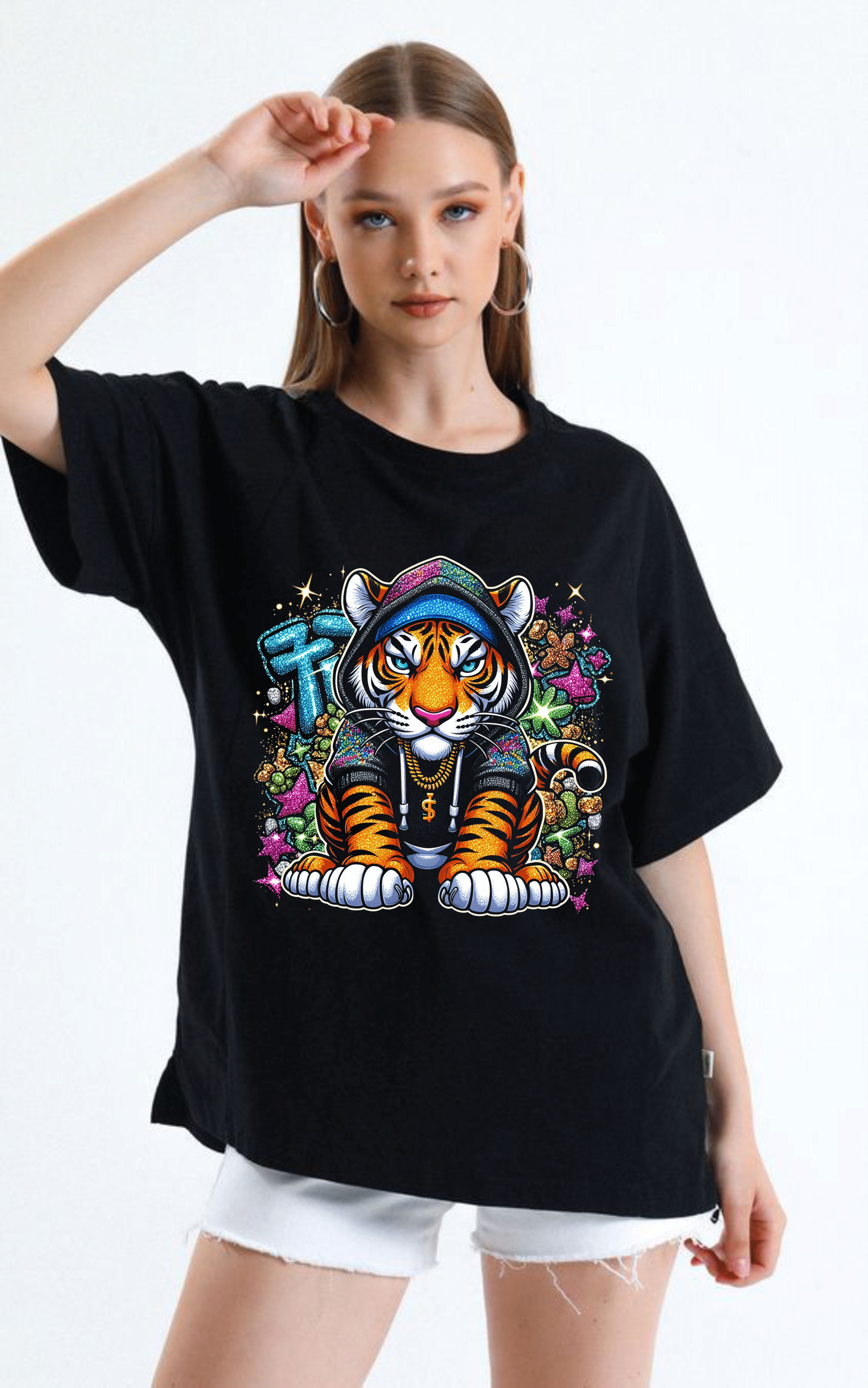 дамска тениска Fashion Tiger, тениска с тигър, тигър тениска, тениска с DTF печат, памучна дамска тениска