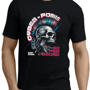 мъжка тениска Cyber, тениска с кибер дизайн, тениска с DTF печат, футуристична мъжка тениска, кибер стил тениска