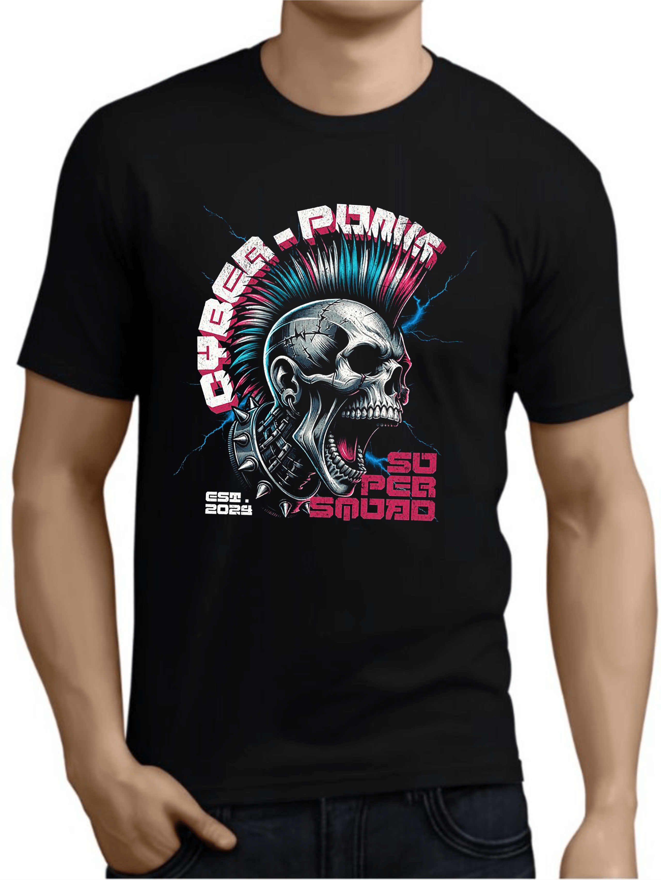 мъжка тениска Cyber, тениска с кибер дизайн, тениска с DTF печат, футуристична мъжка тениска, кибер стил тениска