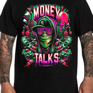 мъжка тениска Money Talks, тениска с щампа, DTF печат, тениска с надпис, стилна мъжка тениска, амбициозна тениска