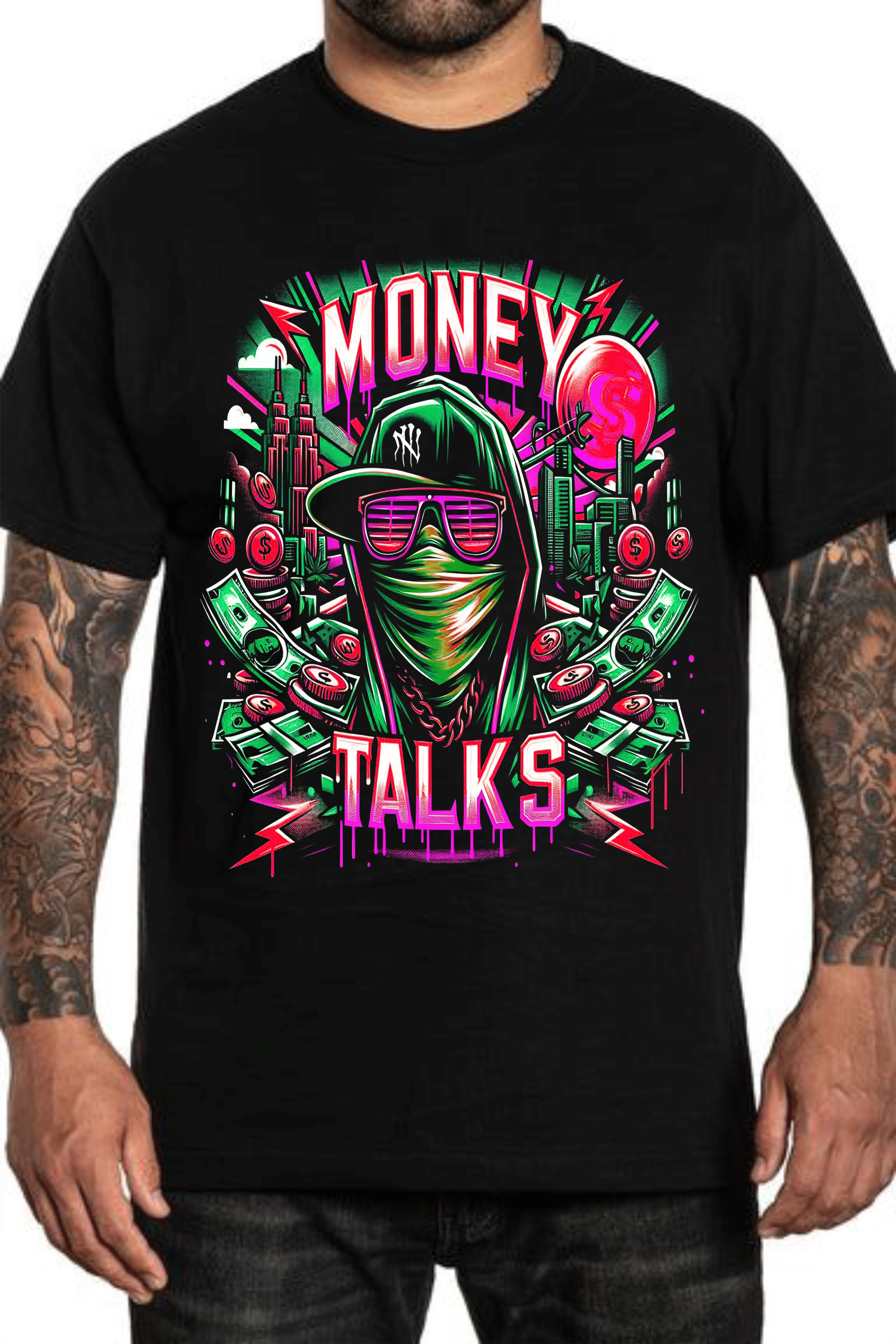 мъжка тениска Money Talks, тениска с щампа, DTF печат, тениска с надпис, стилна мъжка тениска, амбициозна тениска