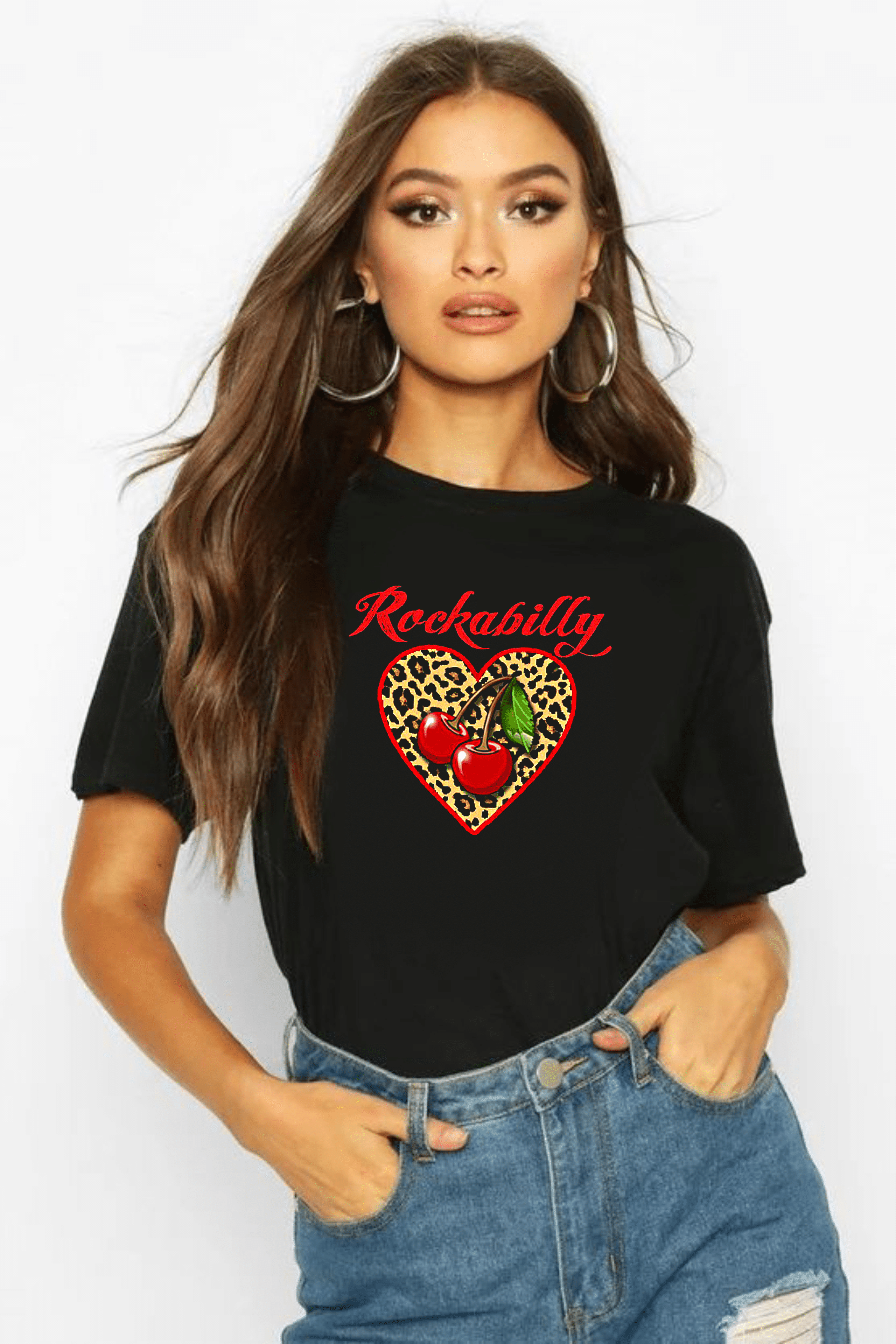 дамска тениска Rockabilly, рокендрол дизайн, ретро стил тениска, дамска тениска с рокабилли принт, памучна тениска с DTF печат