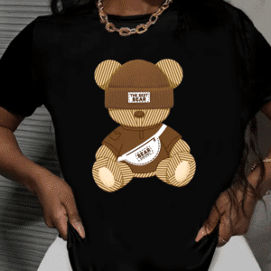 дамска тениска The Best Bear, тениска с принт на мечок, симпатична тениска, дамска тениска с принт на най-добрия мечок, памучна тениска с DTF печат
