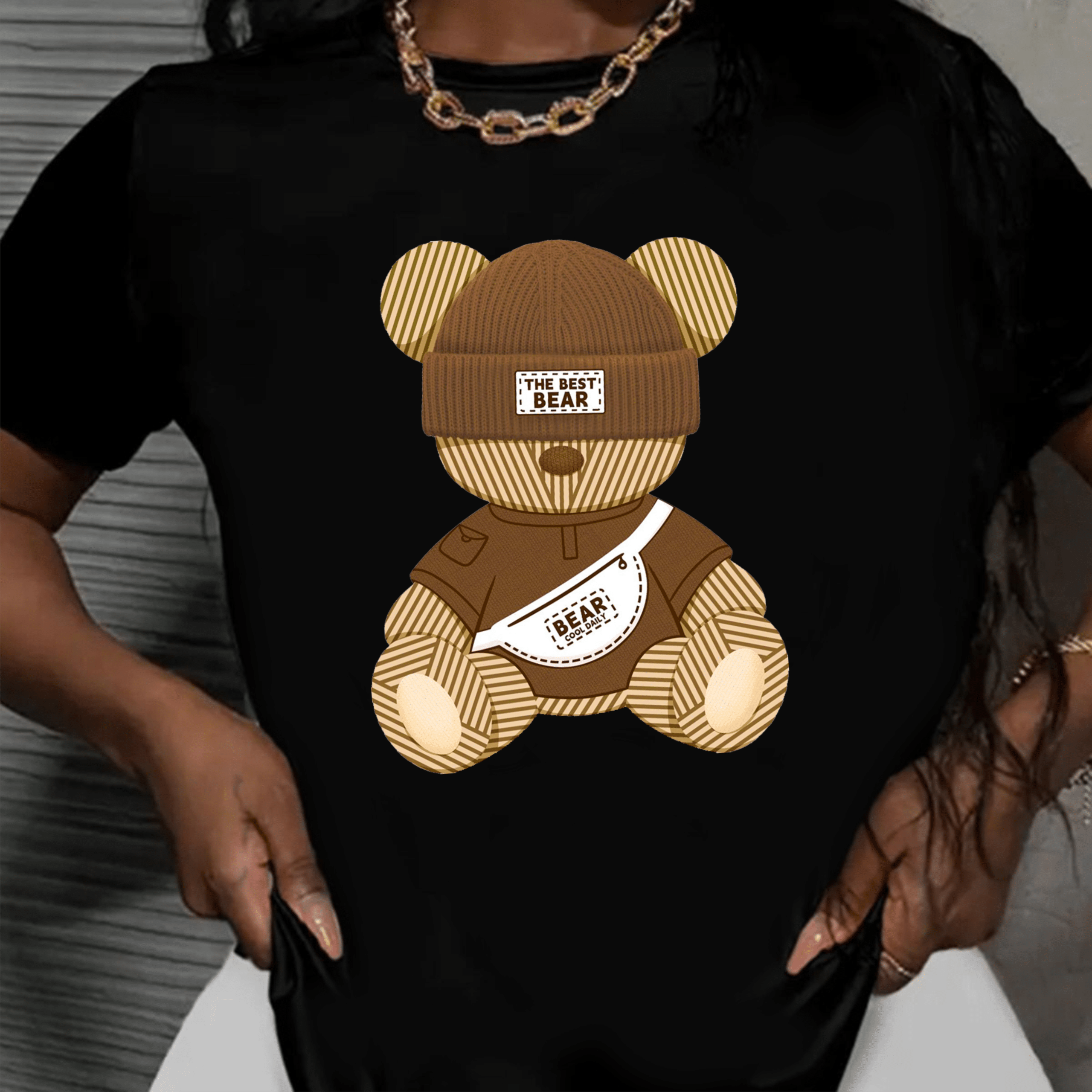 дамска тениска The Best Bear, тениска с принт на мечок, симпатична тениска, дамска тениска с принт на най-добрия мечок, памучна тениска с DTF печат