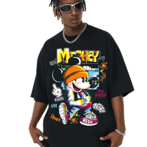 мъжка тениска Mickey Power, тениска с Mickey Mouse принт, игрив дизайн на Mickey, стилна тениска с анимационен герой, памучна тениска с DTF печат