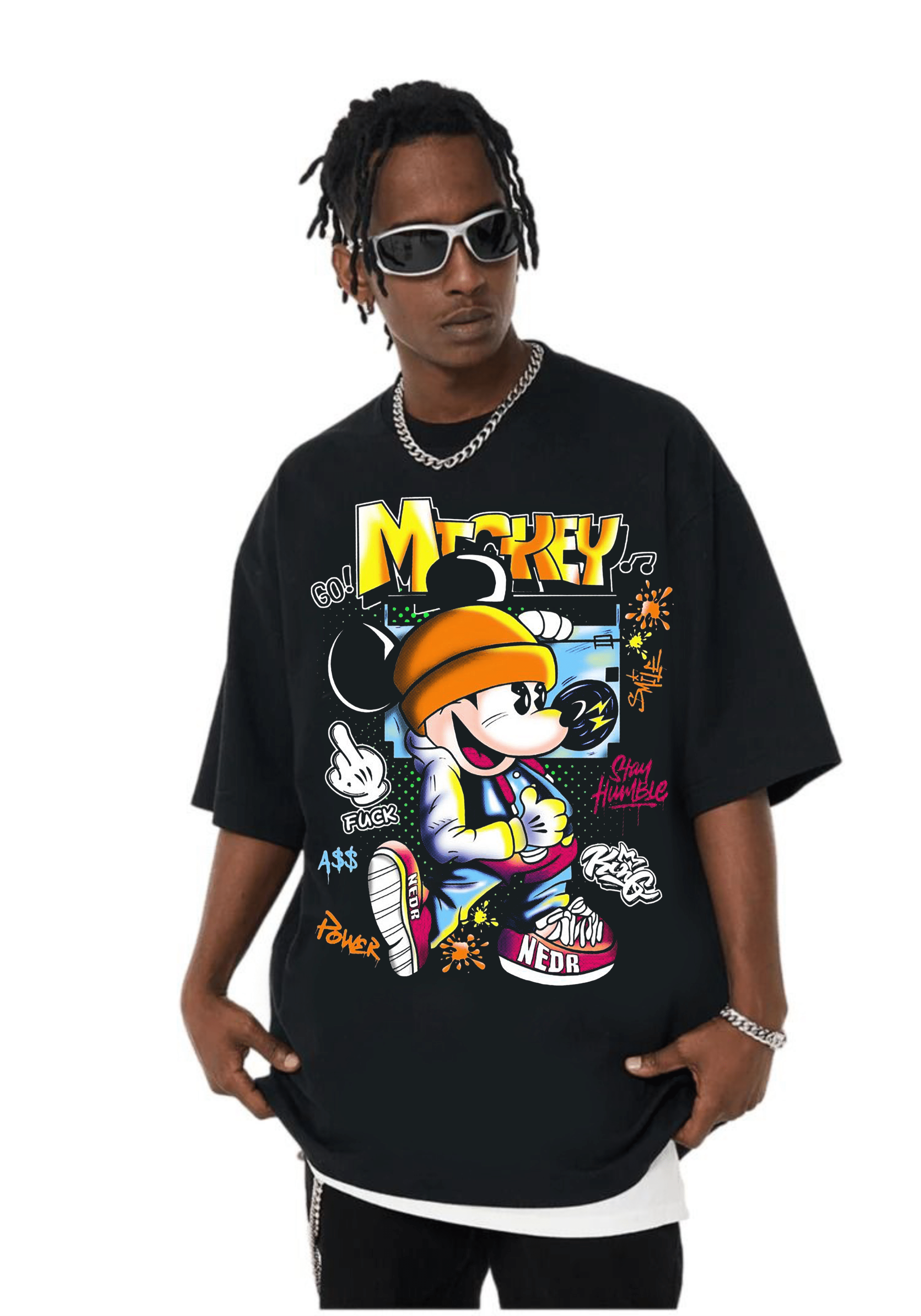 мъжка тениска Mickey Power, тениска с Mickey Mouse принт, игрив дизайн на Mickey, стилна тениска с анимационен герой, памучна тениска с DTF печат