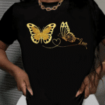 дамска тениска Gold Love, златен принт тениска, елегантен дизайн, дамска тениска с любовен принт, памучна тениска с DTF печат