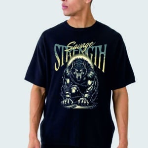 мъжка тениска Savage Strength, тениска със смел принт, силен и агресивен дизайн, бунтарски принт, памучна тениска с DTF печат
