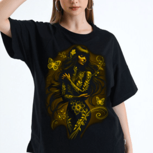 дамска тениска Flower Girl, тениска с цветя, цветен принт, дамска тениска с цветен дизайн, памучна тениска с DTF печат