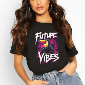 дамска тениска Future Vibes, футуристичен дизайн, модерен принт, дамска тениска със съвременен дизайн, памучна тениска с DTF печат