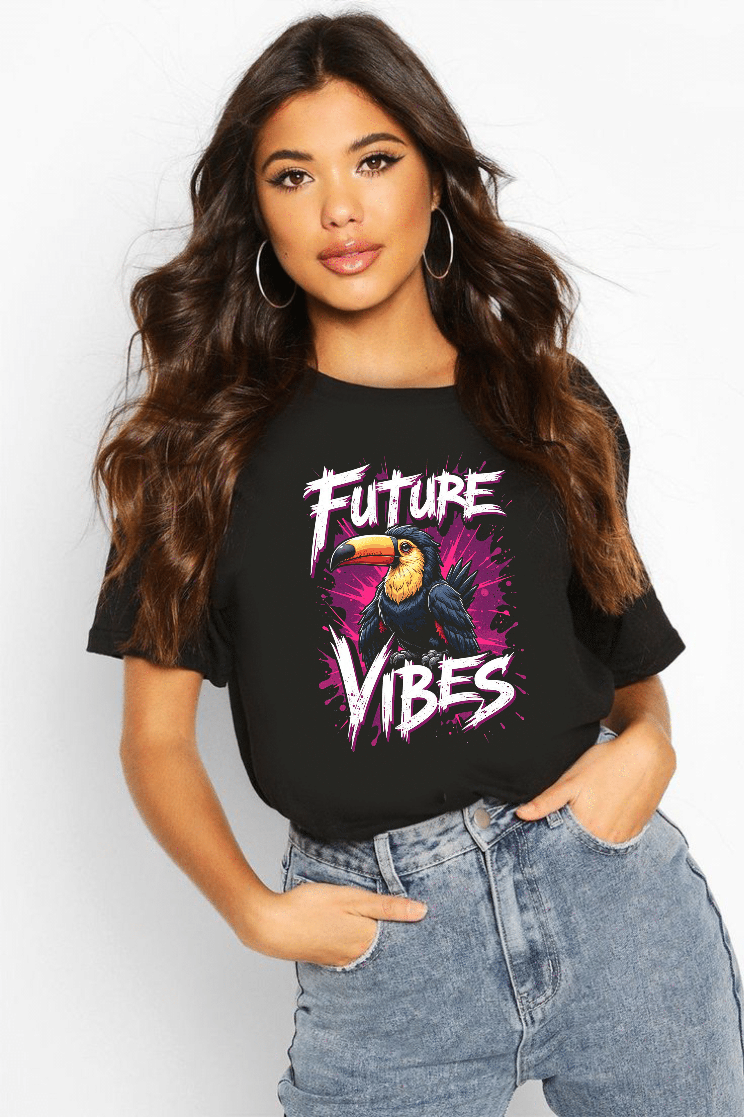 дамска тениска Future Vibes, футуристичен дизайн, модерен принт, дамска тениска със съвременен дизайн, памучна тениска с DTF печат