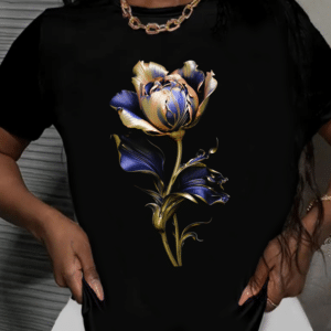 дамска тениска Duo Color Flower, двуцветен принт, цветен дизайн, дамска тениска с цветя, памучна тениска с DTF печат