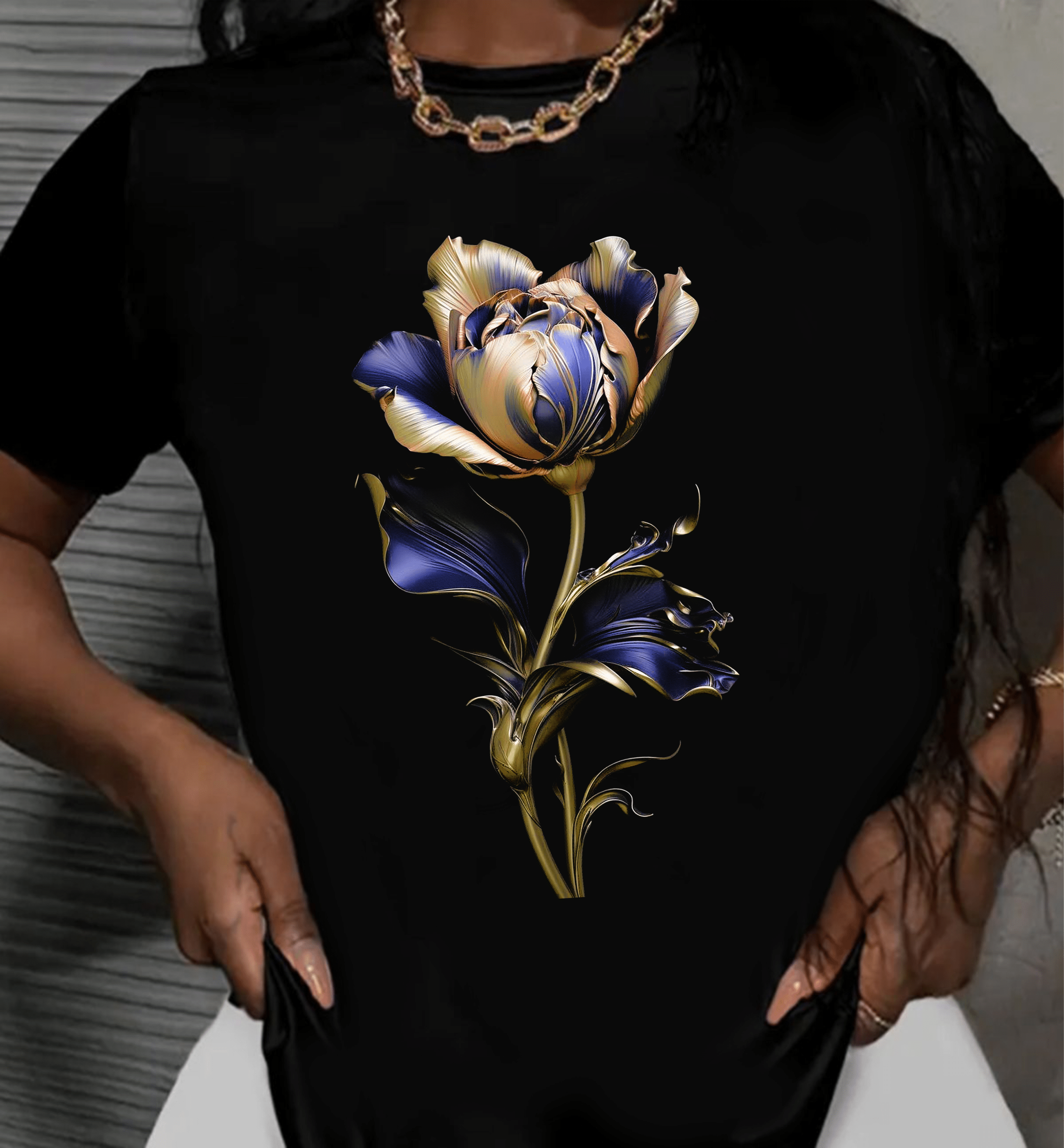 дамска тениска Duo Color Flower, двуцветен принт, цветен дизайн, дамска тениска с цветя, памучна тениска с DTF печат