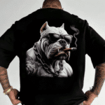 мъжка тениска Smoking Pitbull, тениска с питбул, тениска с пушещ питбул, стилна мъжка тениска, тениска с DTF печат, мощен дизайн тениска