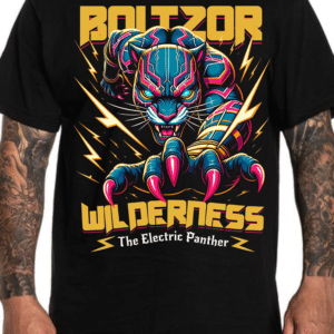 мъжка тениска The Electric Panther, тениска с електрически дизайн, тениска с DTF печат, мъжка тениска с пантера, смел стил