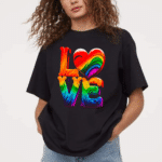 дамска тениска Colored Love 2, тениска с цветно сърце, тениска с DTF печат, цветна дамска тениска, памучна дамска тениска
