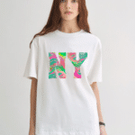 дамска тениска New York, тениска с надпис New York, тениска с DTF печат, градска дамска тениска, памучна дамска тениска