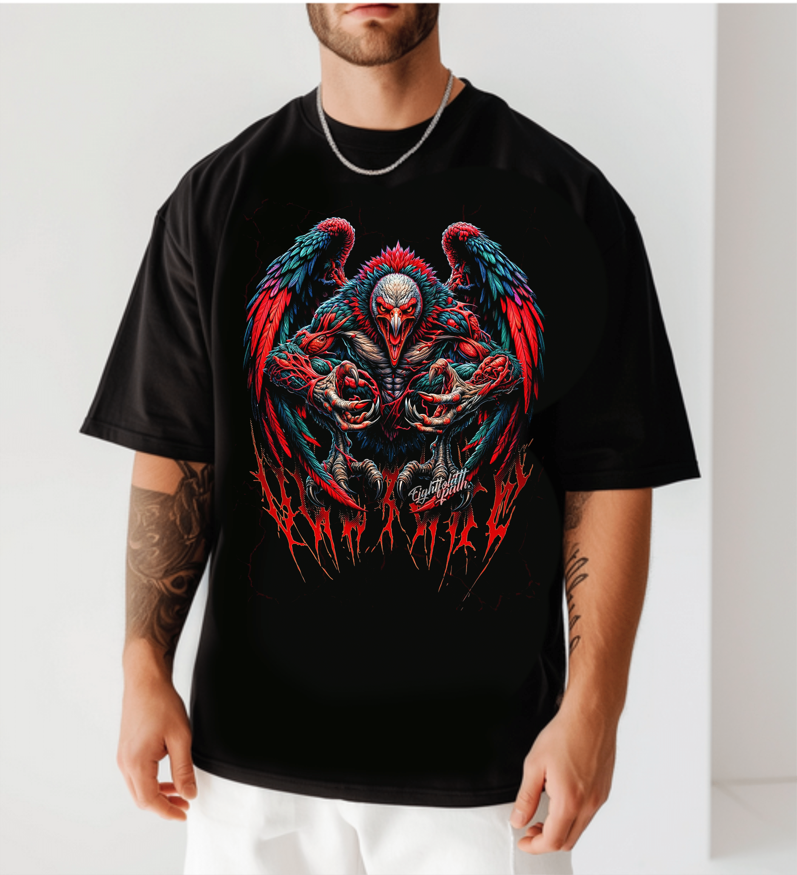 мъжка тениска Devil with Wings, тениска с дявол с крила, тениска с мистичен дизайн, стилна мъжка тениска, тениска с DTF печат, уникален дизайн тениска