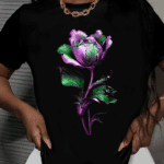 дамска тениска Purple/Green Flower, лилаво-зелено цвете, цветен принт, дамска тениска с цвете, памучна тениска с DTF печат