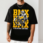 мъжка тениска BMX, тениска с BMX дизайн, тениска с екстремен спорт, стилна мъжка тениска, тениска с DTF печат, BMX тениска